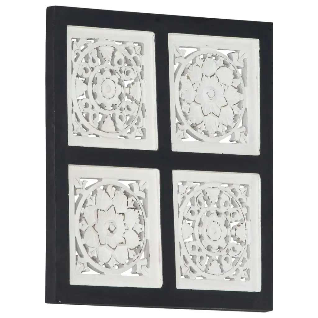 Hand-Carved Wall Panel MDF 40x40x1.5 cm Black and White 321656