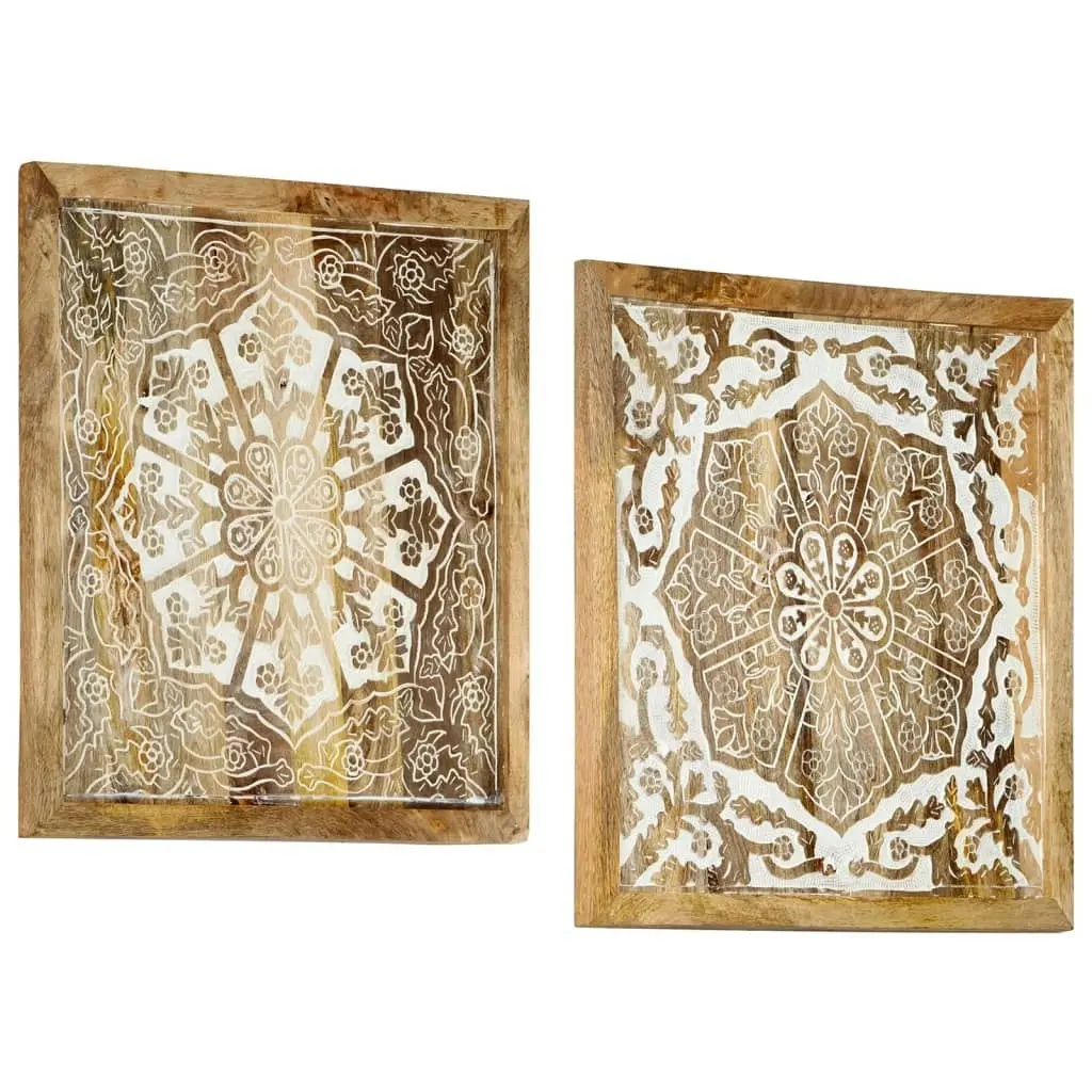 Hand-Carved Wall Panels 2 pcs Solid Mango Wood 60x60x2.5 cm 321652