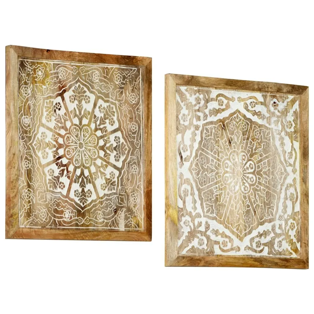 Hand-Carved Wall Panels 2 pcs Solid Mango Wood 60x60x2.5 cm 321652