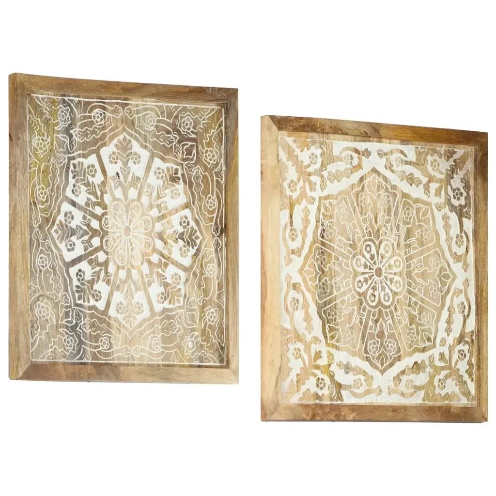 Hand-Carved Wall Panels 2 pcs Solid Mango Wood 60x60x2.5 cm 321652