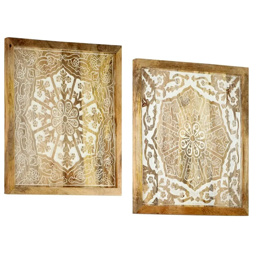 Hand-Carved Wall Panels 2 pcs Solid Mango Wood 60x60x2.5 cm 321652