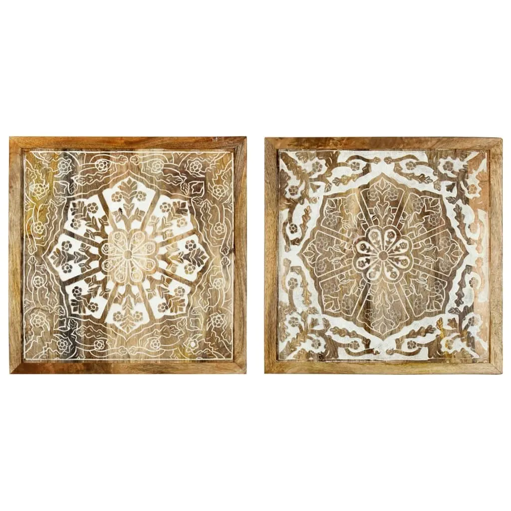 Hand-Carved Wall Panels 2 pcs Solid Mango Wood 60x60x2.5 cm 321652