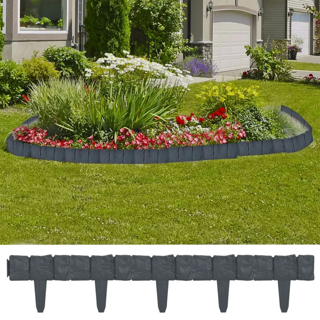 Lawn Fence Stone Look 41 pcs Plastic 10 m 314684