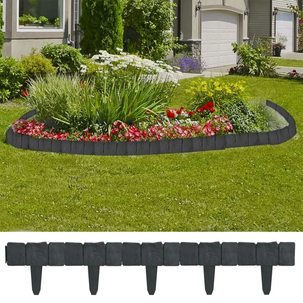 Plastic Garden / Lawn Fence Stone Look 41 pcs 10 m 40917