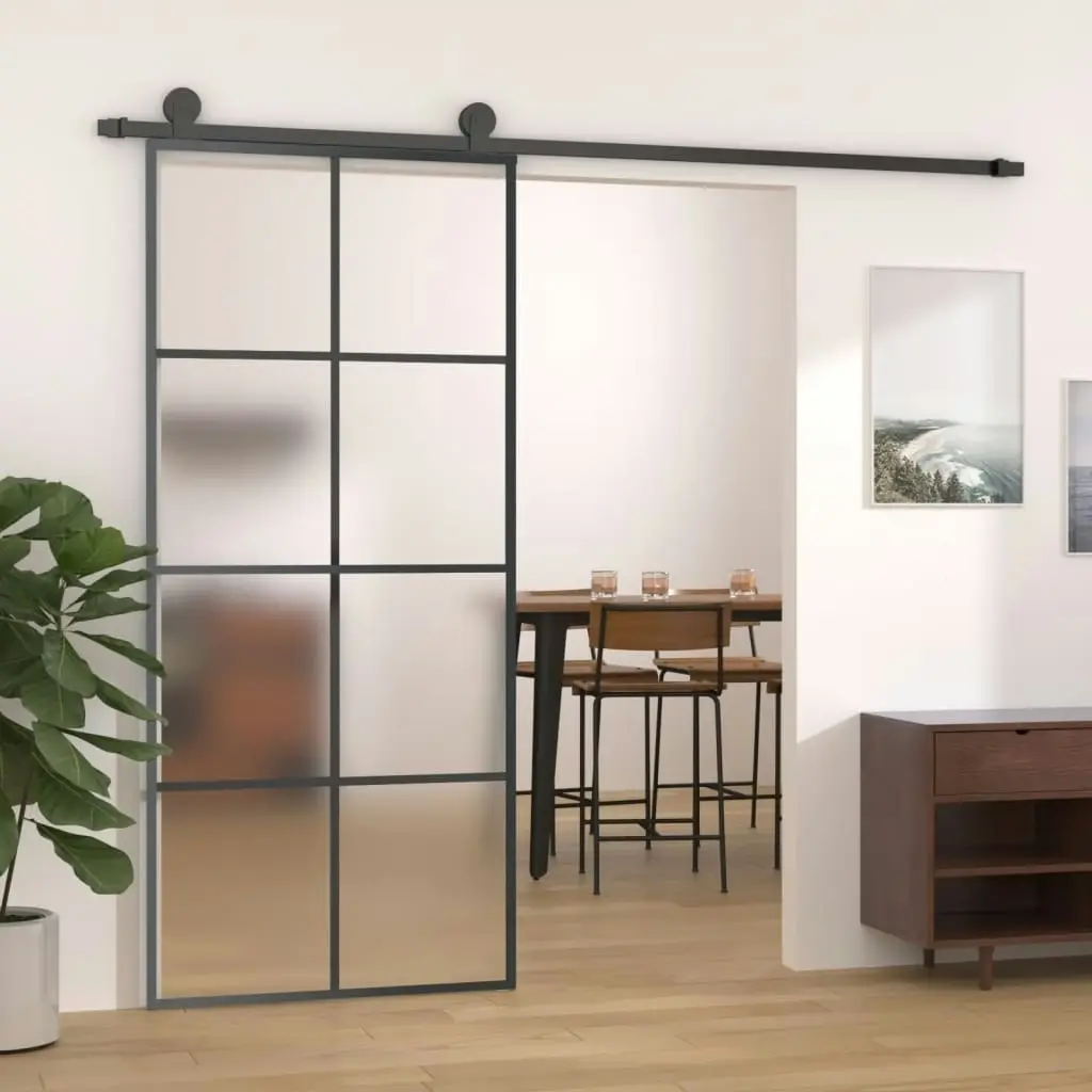 Sliding Door Aluminium and ESG Glass 90x205 cm Black 288065