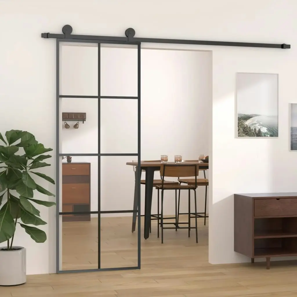 Sliding Door Black 76x205 cm ESG Glass and Aluminium 151666