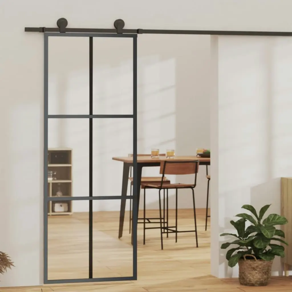 Sliding Door ESG Glass and Aluminium 76x205 cm Black 151011