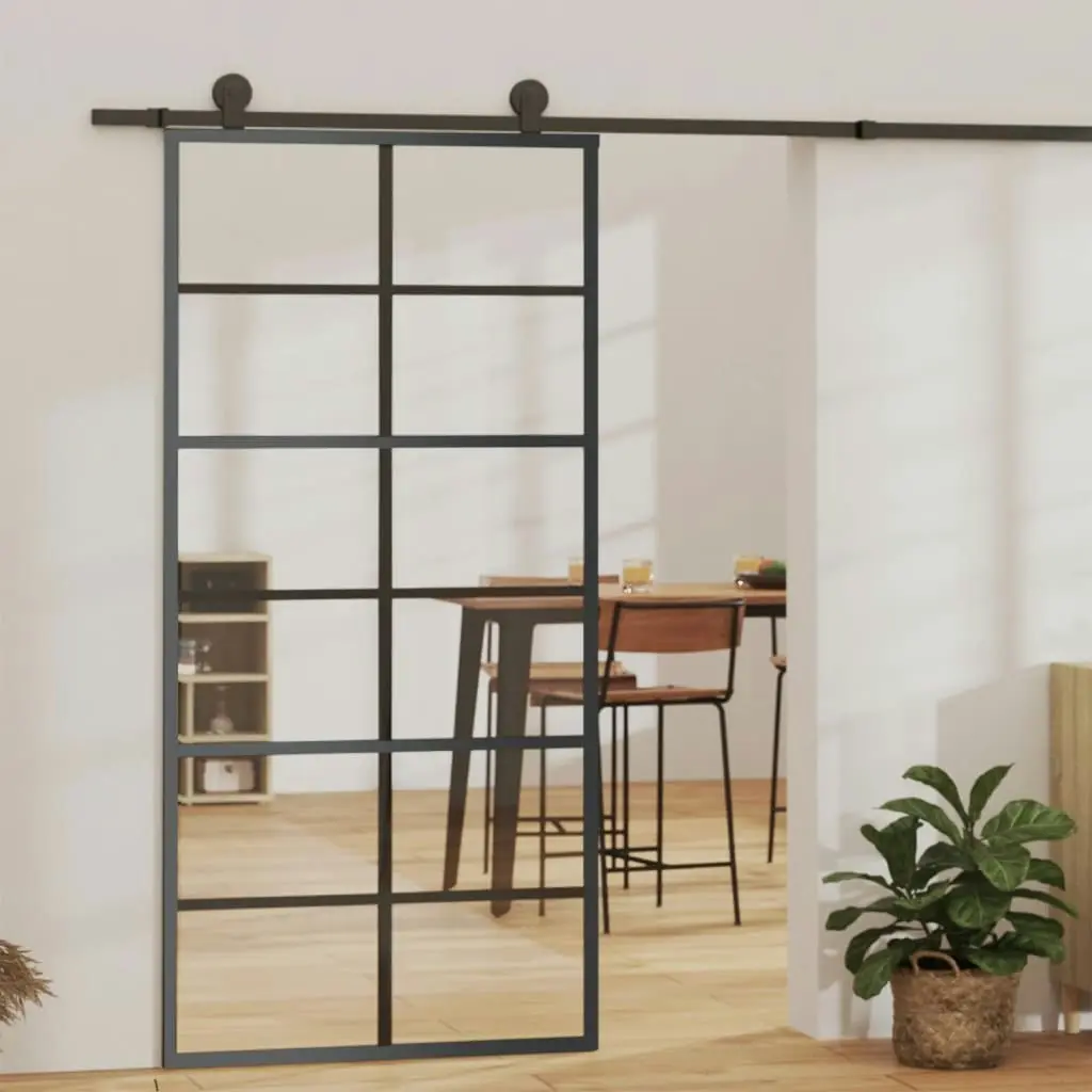 Sliding Door ESG Glass and Aluminium 90x205 cm Black 151018