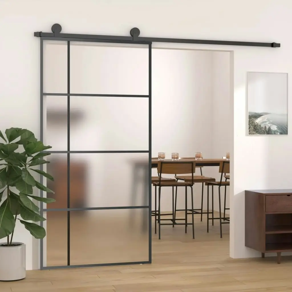 Sliding Door Frosted ESG Glass and Aluminium 102.5x205 cm Black 151687