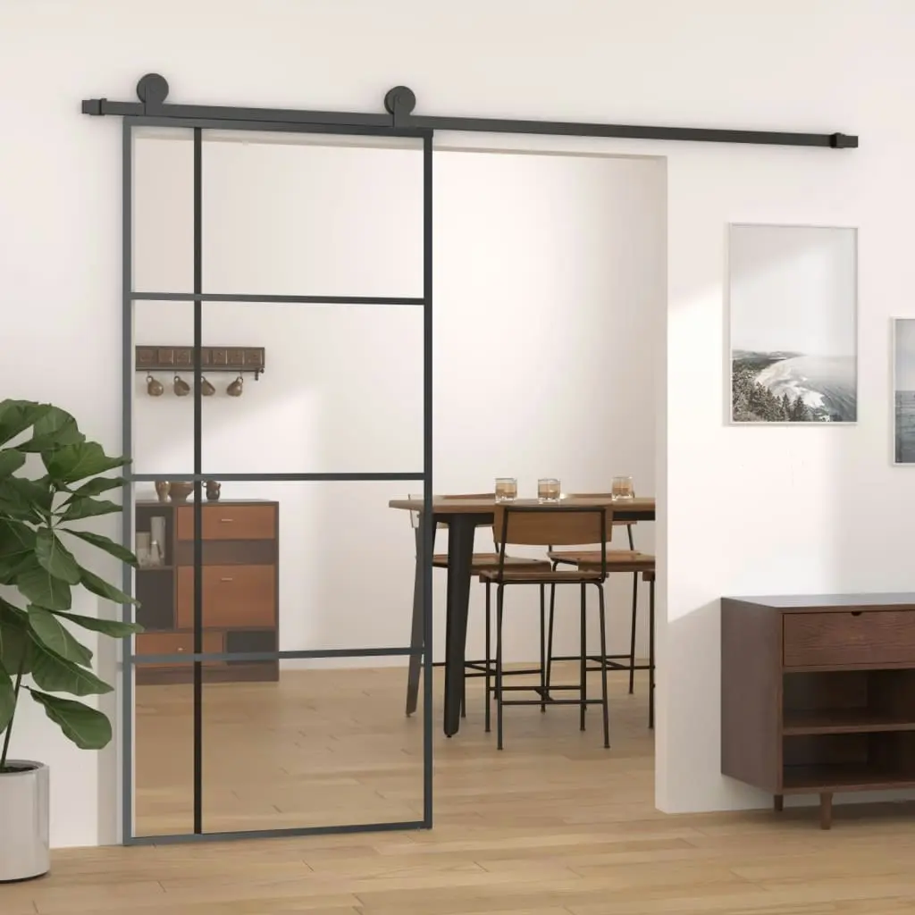 Sliding Door ESG Glass and Aluminium 90x205 cm Black 151682