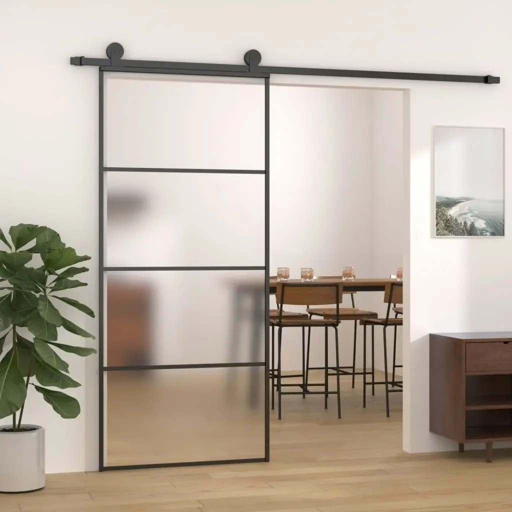 Sliding Door Frosted ESG Glass and Aluminium 90x205 cm Black 151659