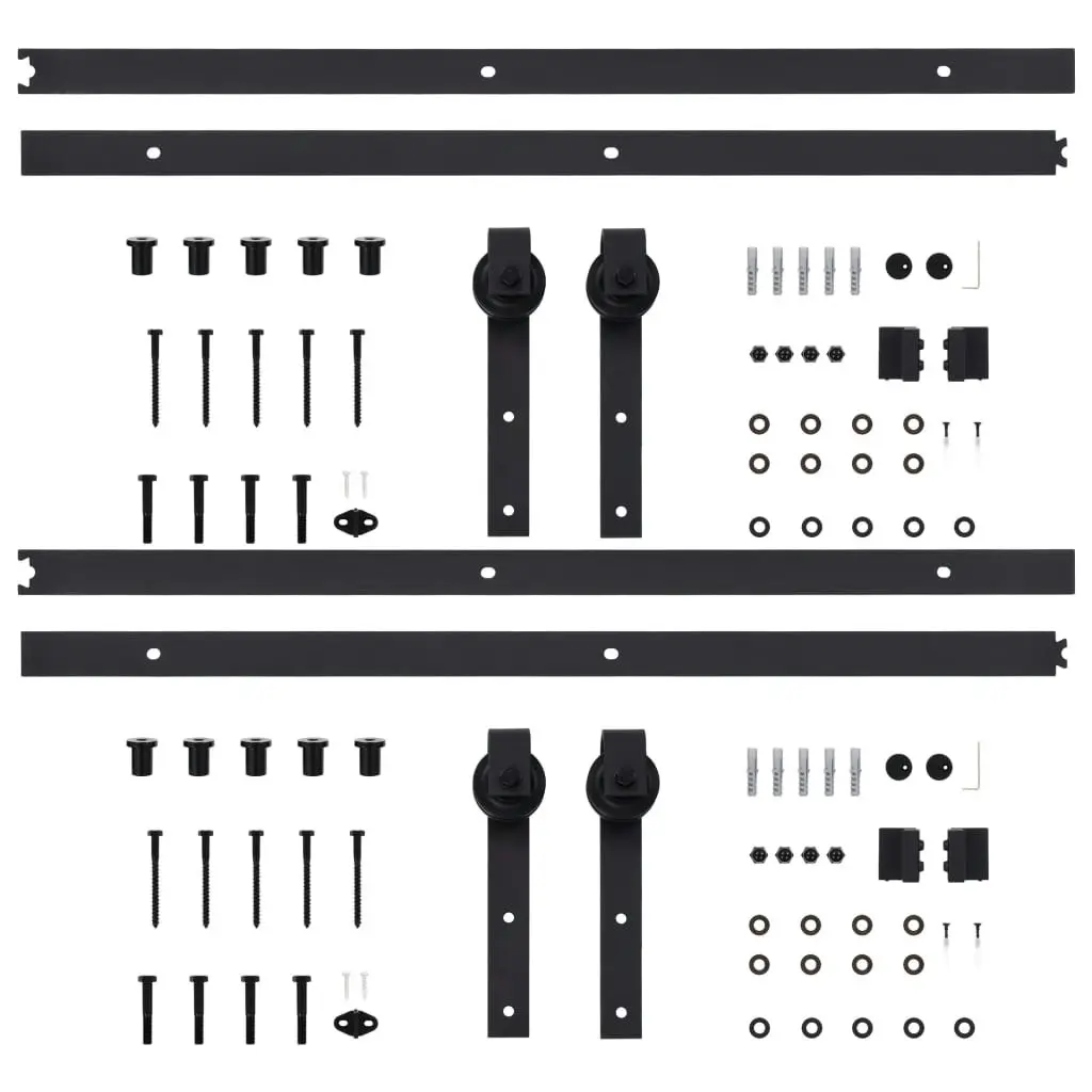 Sliding Door Hardware Kits 2 pcs 200 cm Steel Black 3059845