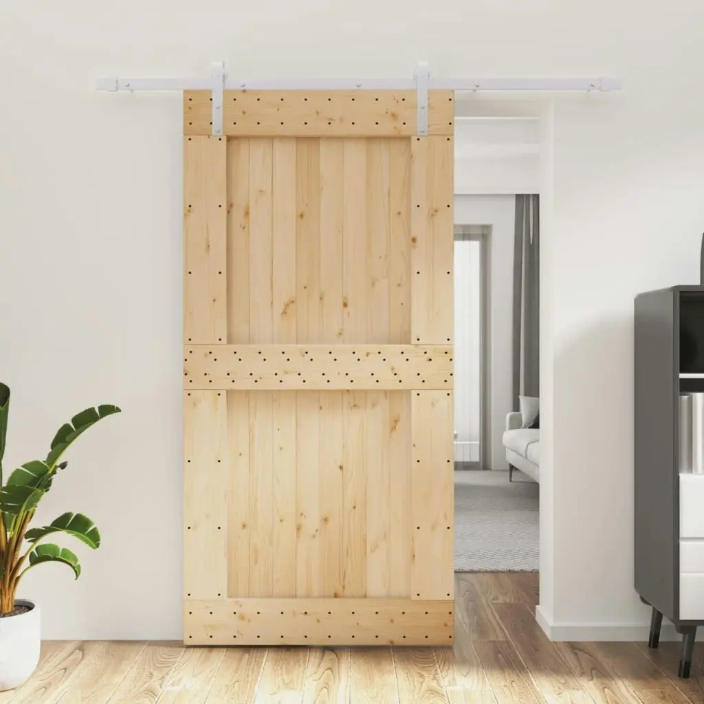 Sliding Door with Hardware Set 100x210 cm Solid Wood Pine 3203037