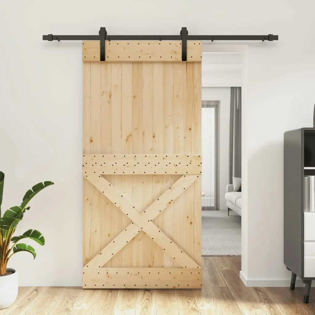 Sliding Door with Hardware Set 100x210 cm Solid Wood Pine 3203003