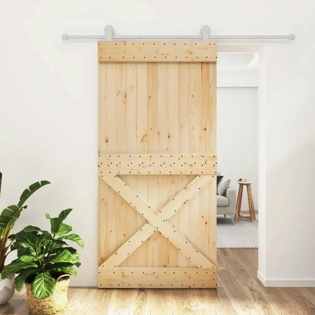 Sliding Door with Hardware Set 100x210 cm Solid Wood Pine 3203121