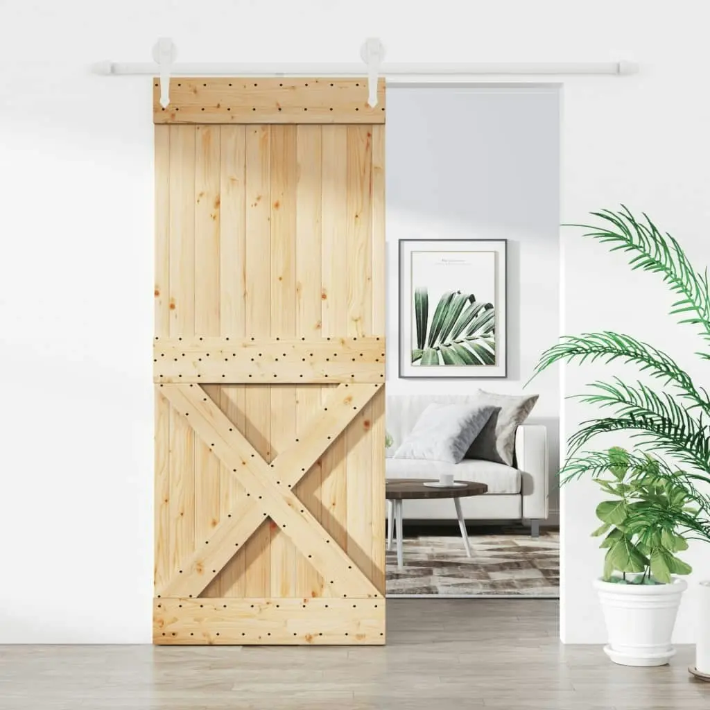 Sliding Door with Hardware Set 100x210 cm Solid Wood Pine 3203253