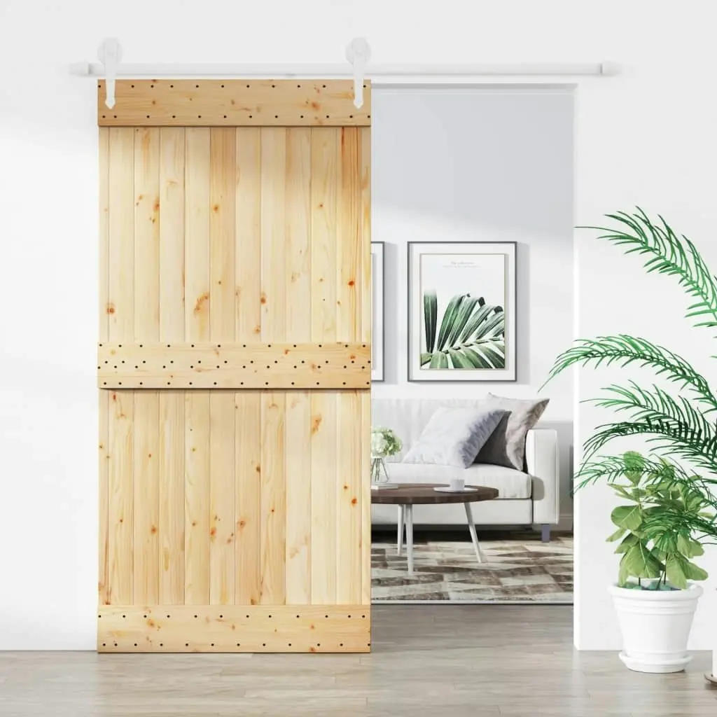 Sliding Door with Hardware Set 100x210 cm Solid Wood Pine 3203259