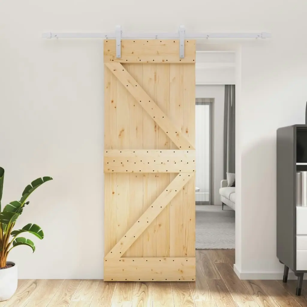 Sliding Door with Hardware Set 80x210 cm Solid Wood Pine 3203023