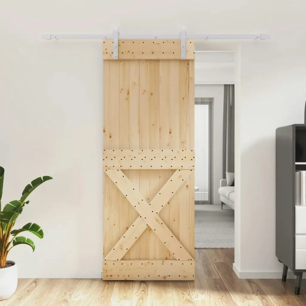 Sliding Door with Hardware Set 80x210 cm Solid Wood Pine 3203039