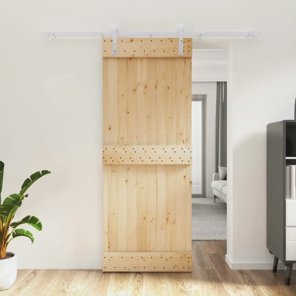 Sliding Door with Hardware Set 80x210 cm Solid Wood Pine 3203027