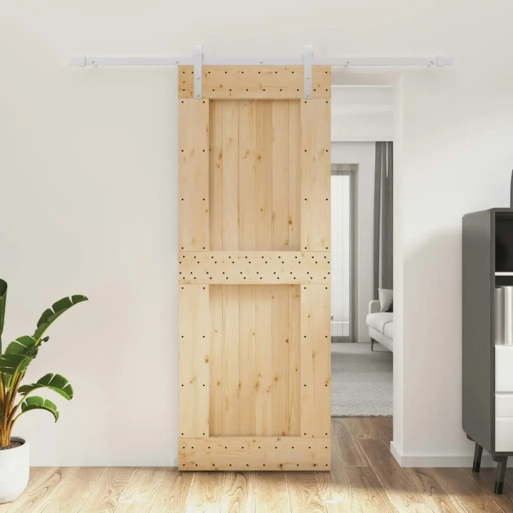 Sliding Door with Hardware Set 80x210 cm Solid Wood Pine 3203033