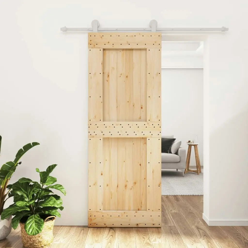 Sliding Door with Hardware Set 80x210 cm Solid Wood Pine 3203091