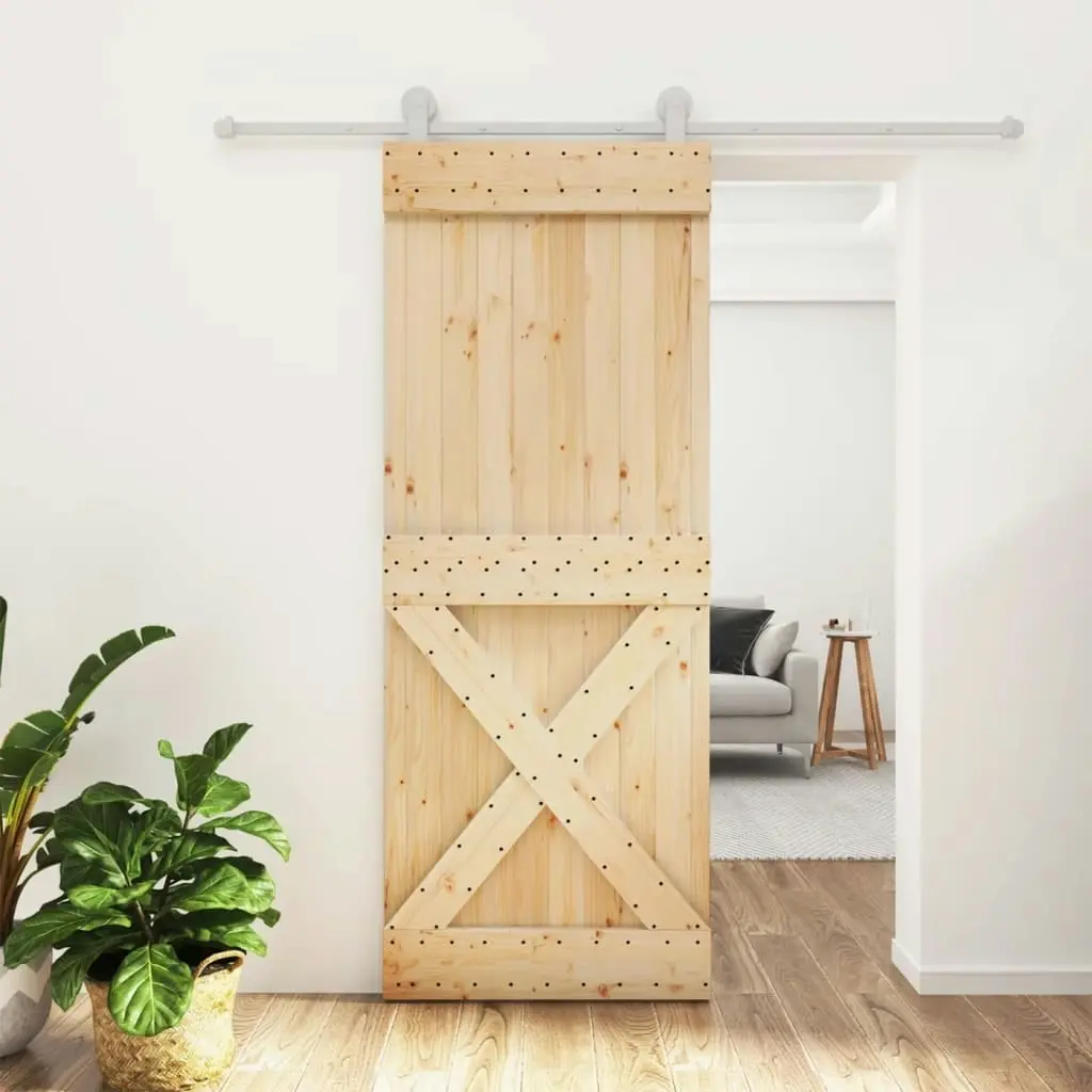 Sliding Door with Hardware Set 80x210 cm Solid Wood Pine 3203117