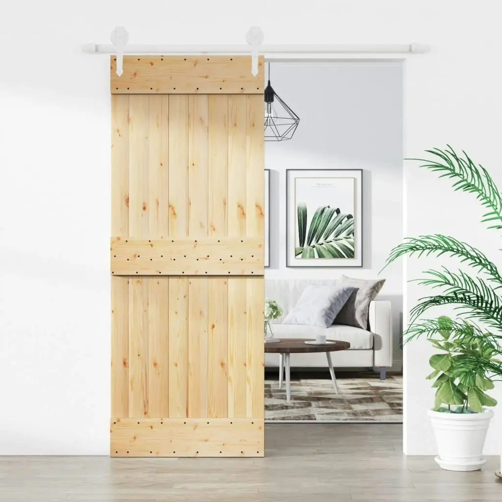 Sliding Door with Hardware Set 80x210 cm Solid Wood Pine 3203216