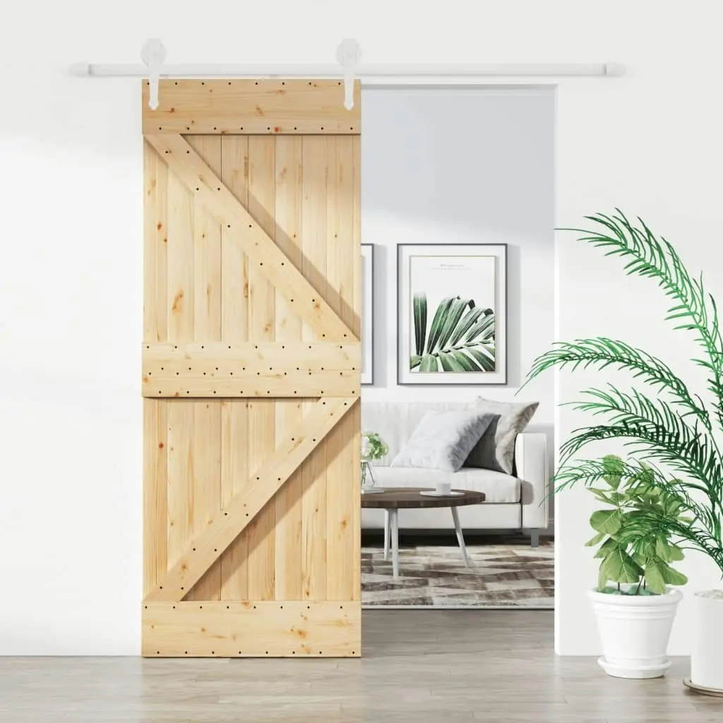 Sliding Door with Hardware Set 80x210 cm Solid Wood Pine 3203213