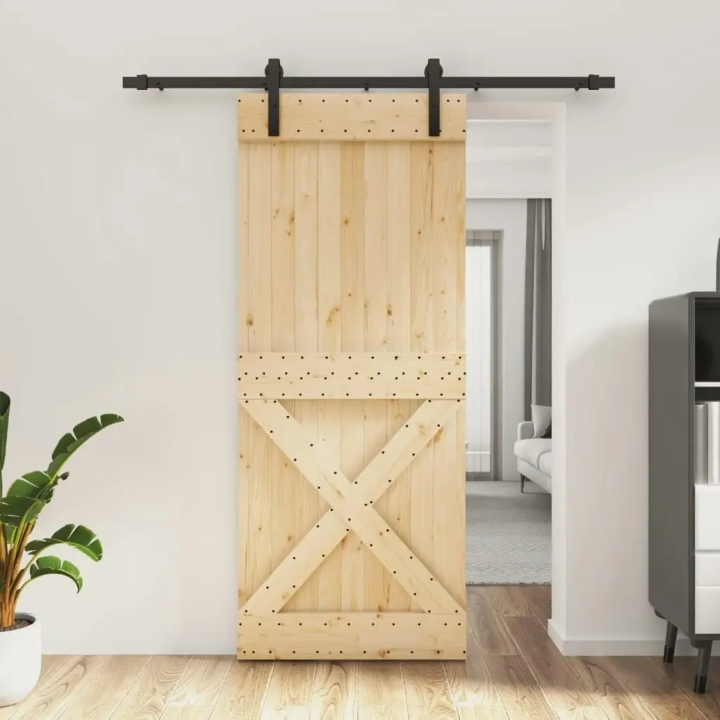 Sliding Door with Hardware Set 85x210 cm Solid Wood Pine 3202981