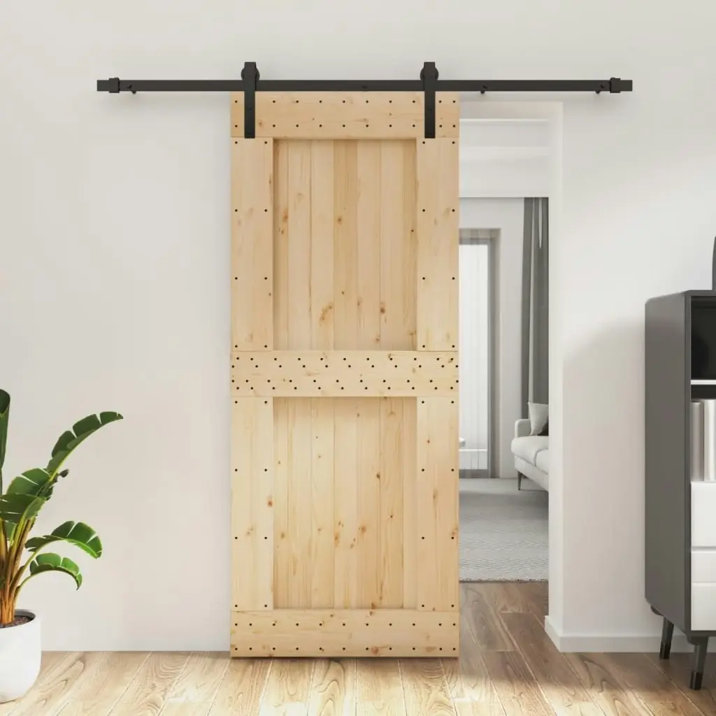 Sliding Door with Hardware Set 85x210 cm Solid Wood Pine 3202994