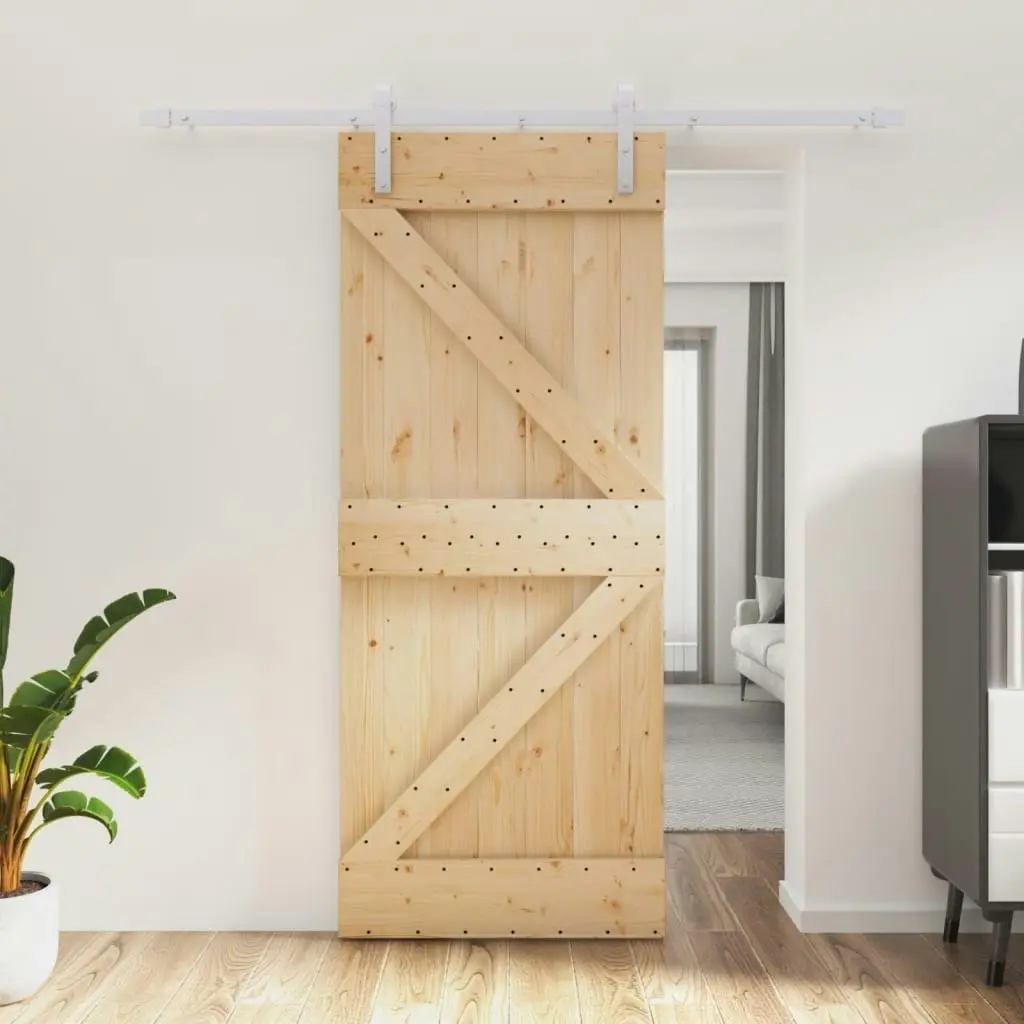 Sliding Door with Hardware Set 85x210 cm Solid Wood Pine 3203021