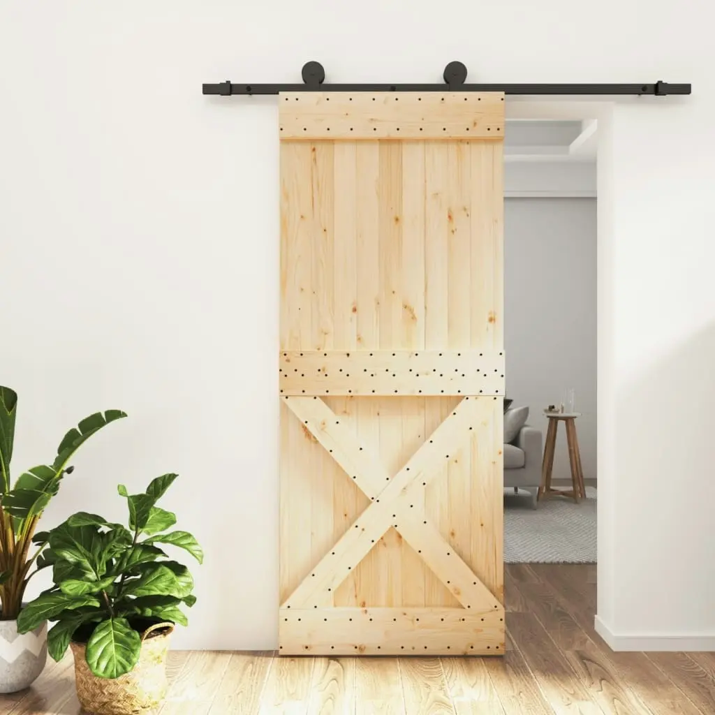 Sliding Door with Hardware Set 85x210 cm Solid Wood Pine 3203056