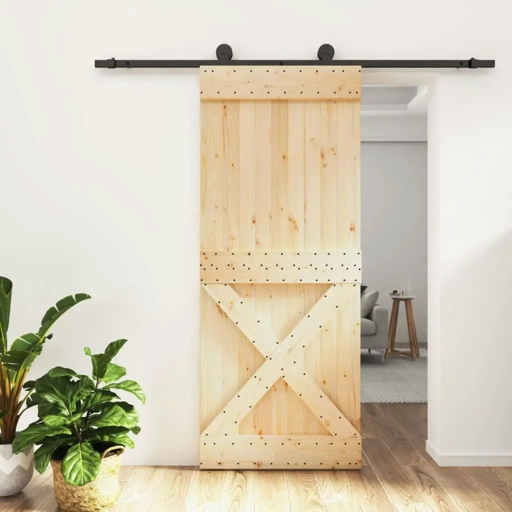 Sliding Door with Hardware Set 85x210 cm Solid Wood Pine 3203078