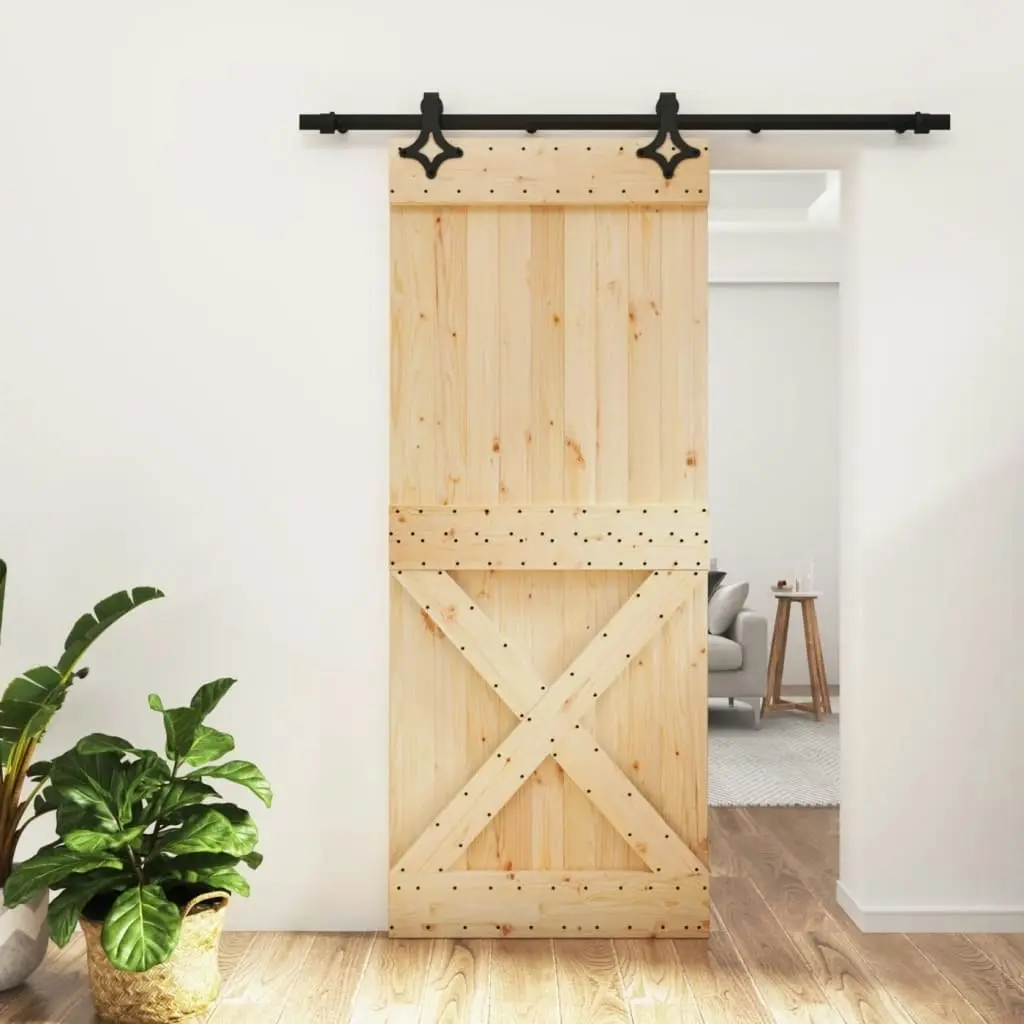 Sliding Door with Hardware Set 85x210 cm Solid Wood Pine 3203134