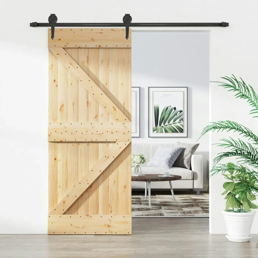 Sliding Door with Hardware Set 85x210 cm Solid Wood Pine 3203198