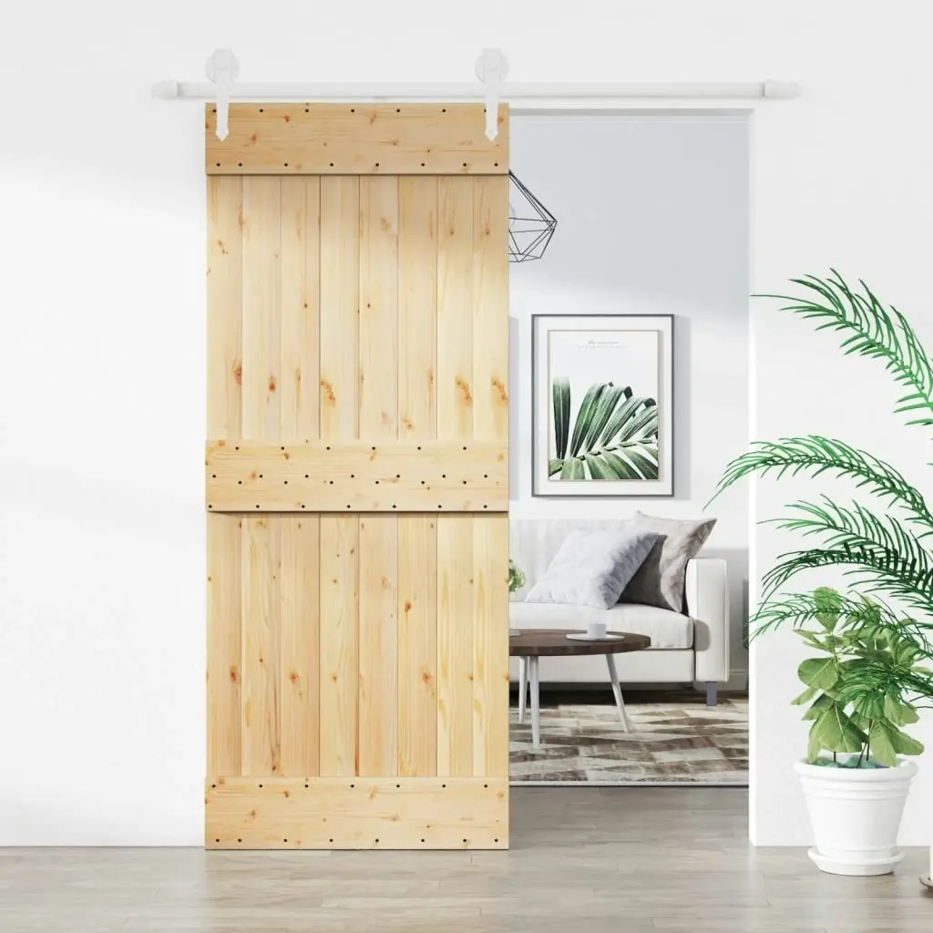 Sliding Door with Hardware Set 85x210 cm Solid Wood Pine 3203217