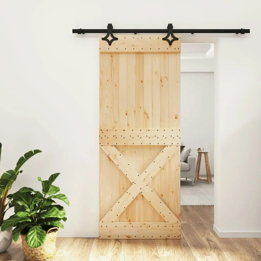 Sliding Door with Hardware Set 85x210 cm Solid Wood Pine 3203153