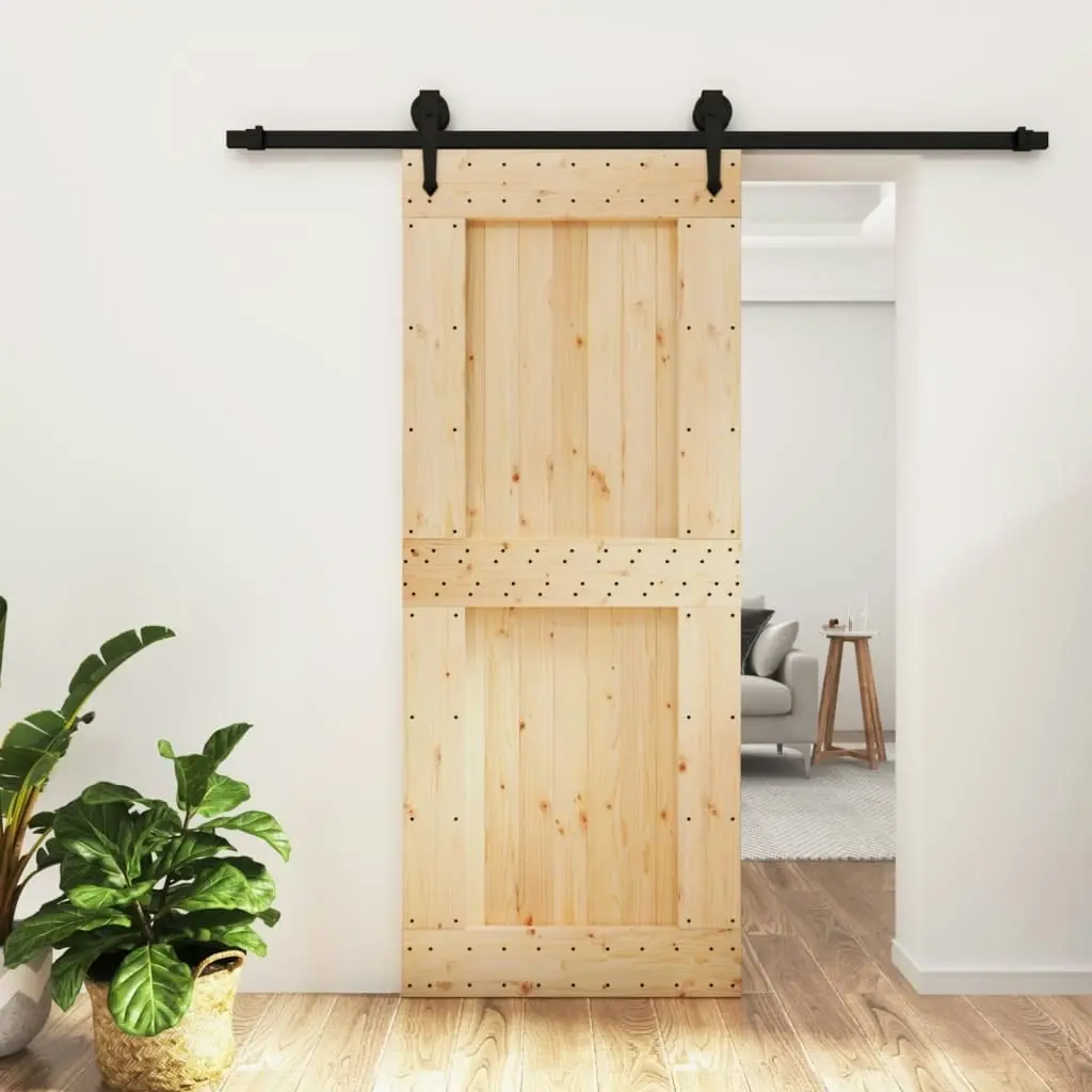 Sliding Door with Hardware Set 85x210 cm Solid Wood Pine 3203238