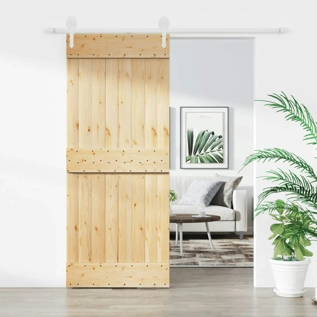 Sliding Door with Hardware Set 85x210 cm Solid Wood Pine 3203256