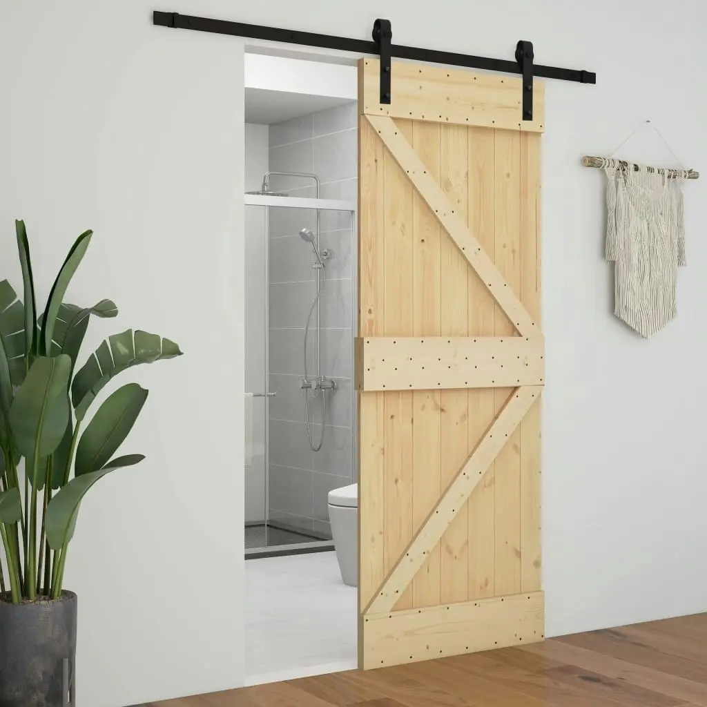 Sliding Door with Hardware Set 90x210 cm Solid Pine Wood 3057499