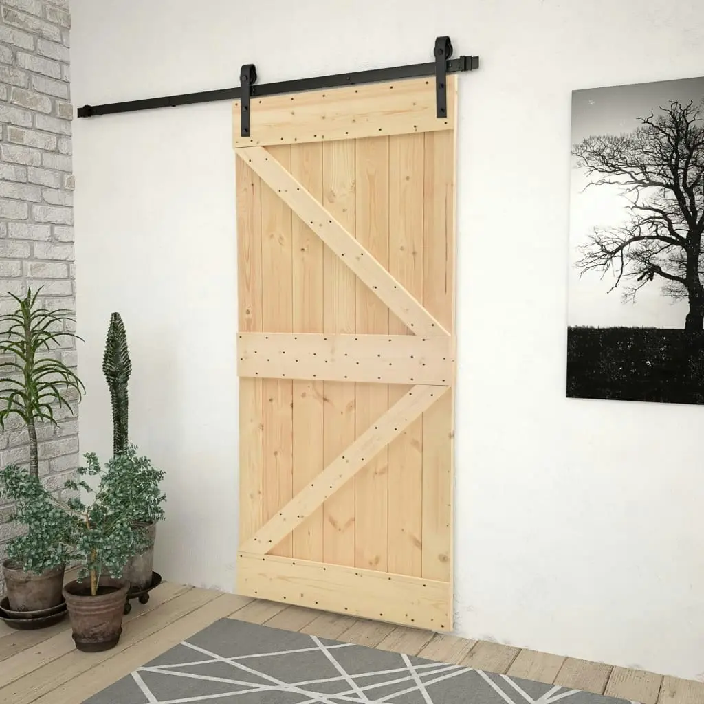 Sliding Door with Hardware Set 90x210 cm Solid Pine Wood 3057499