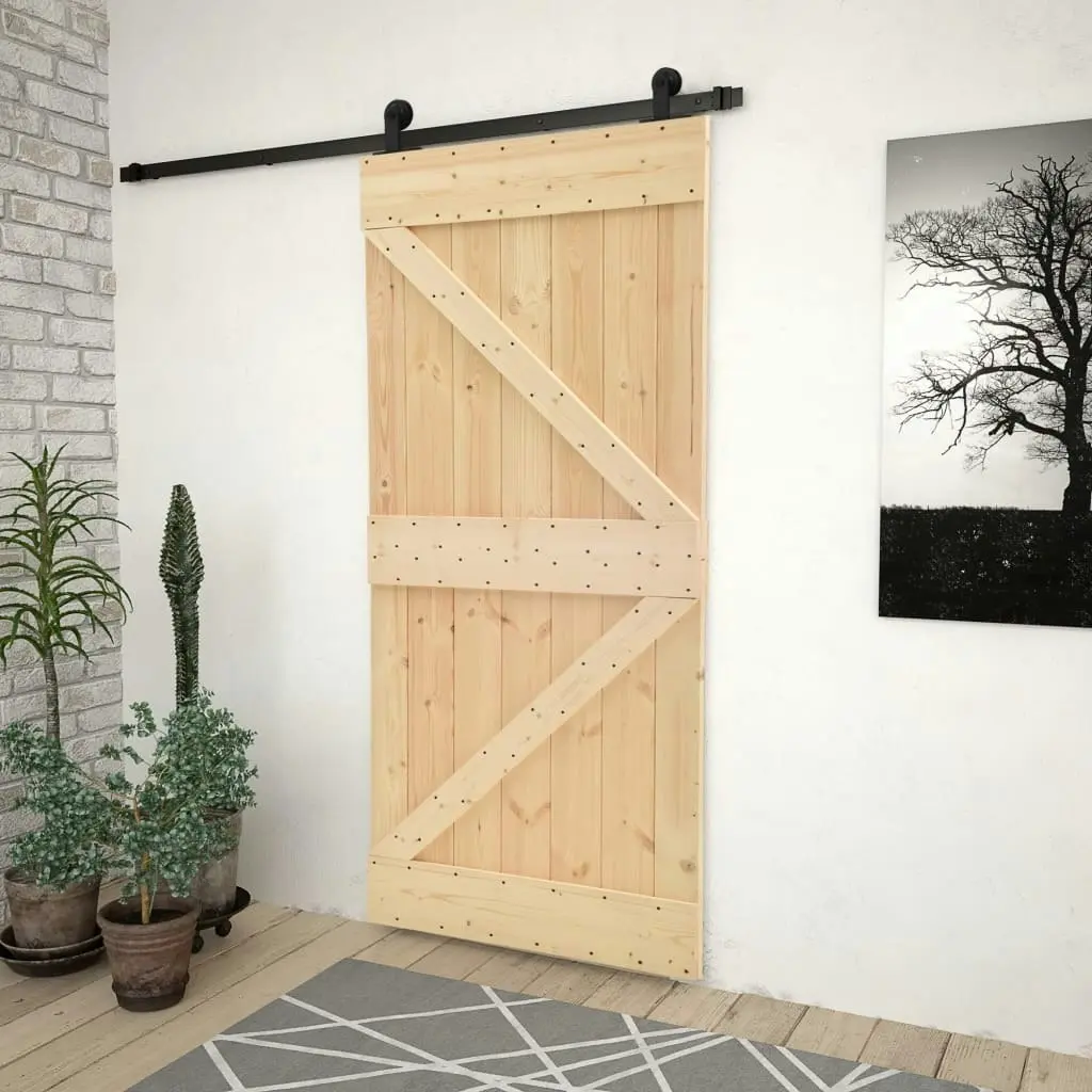 Sliding Door with Hardware Set 90x210 cm Solid Pine Wood 3057497