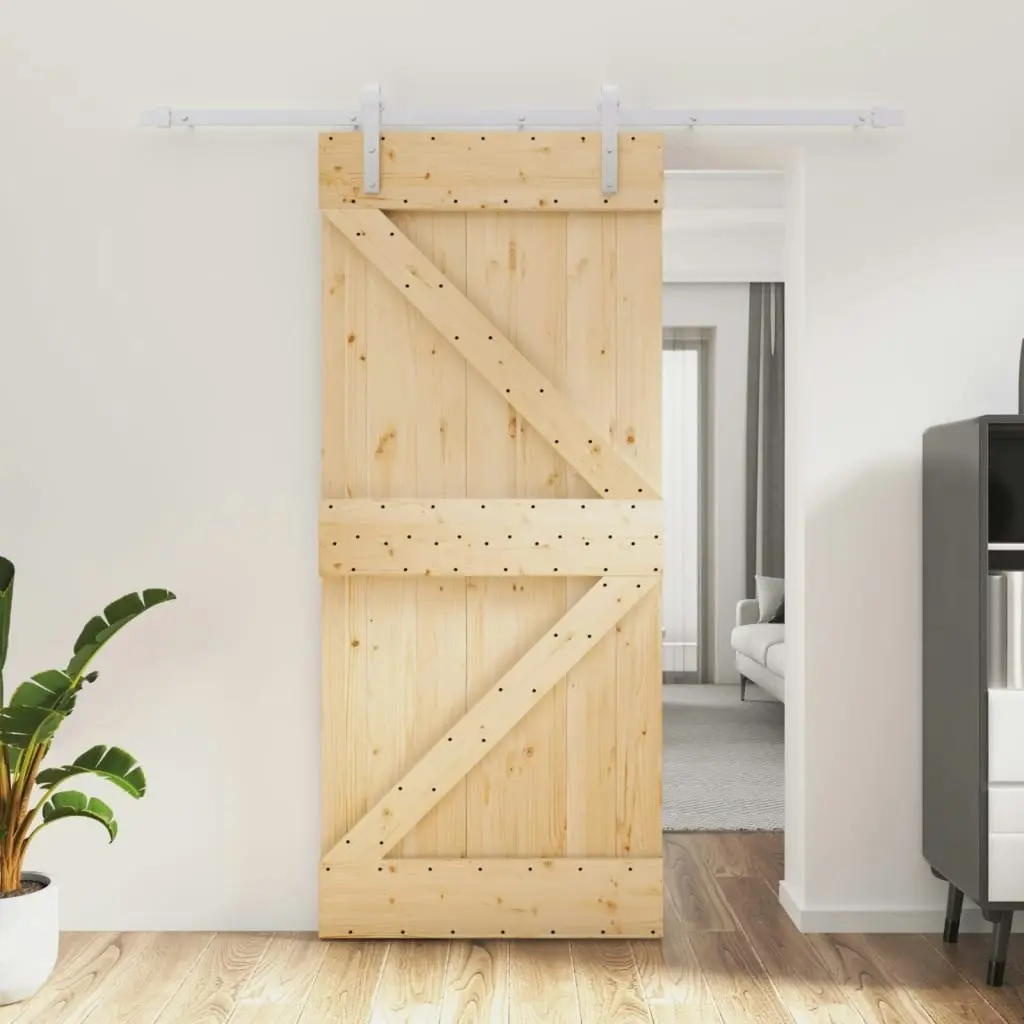 Sliding Door with Hardware Set 90x210 cm Solid Wood Pine 3203024