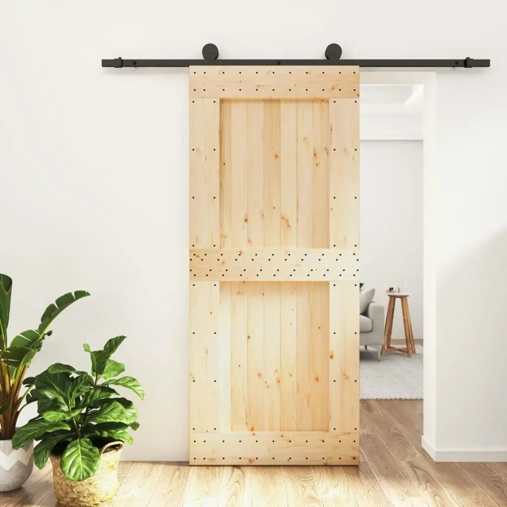 Sliding Door with Hardware Set 90x210 cm Solid Wood Pine 3203073