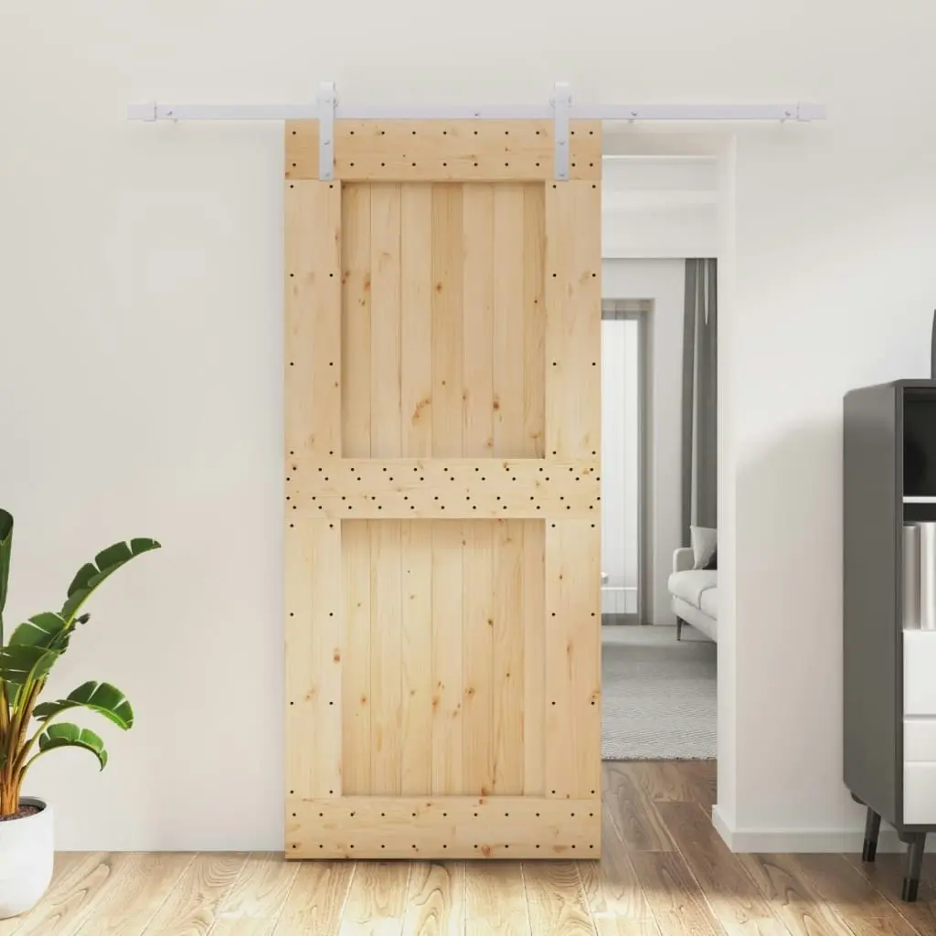 Sliding Door with Hardware Set 90x210 cm Solid Wood Pine 3203035