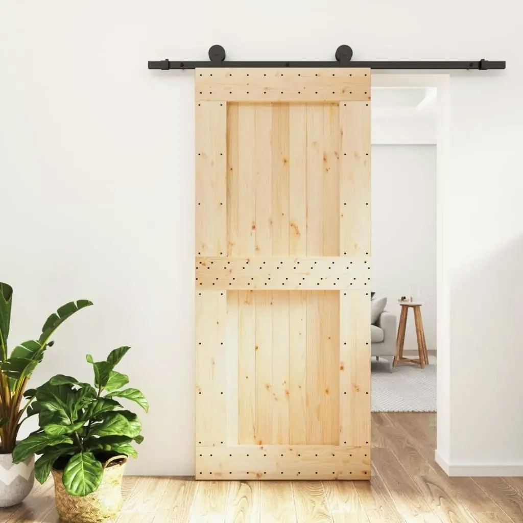 Sliding Door with Hardware Set 90x210 cm Solid Wood Pine 3203053