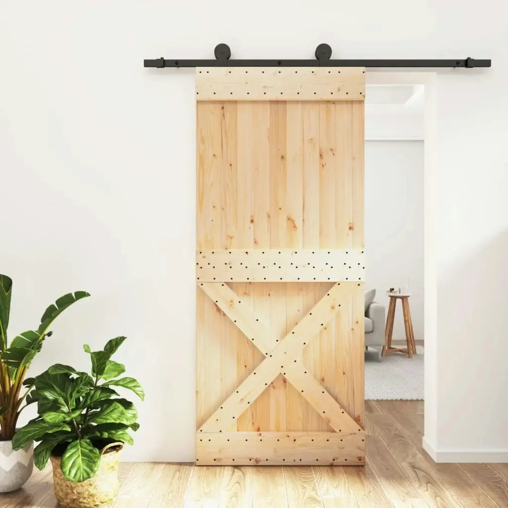 Sliding Door with Hardware Set 90x210 cm Solid Wood Pine 3203057