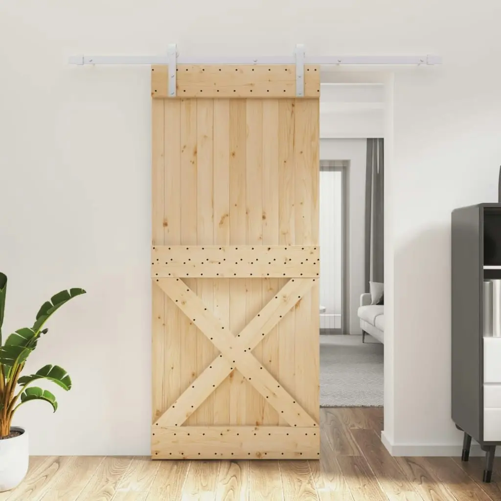 Sliding Door with Hardware Set 90x210 cm Solid Wood Pine 3203041