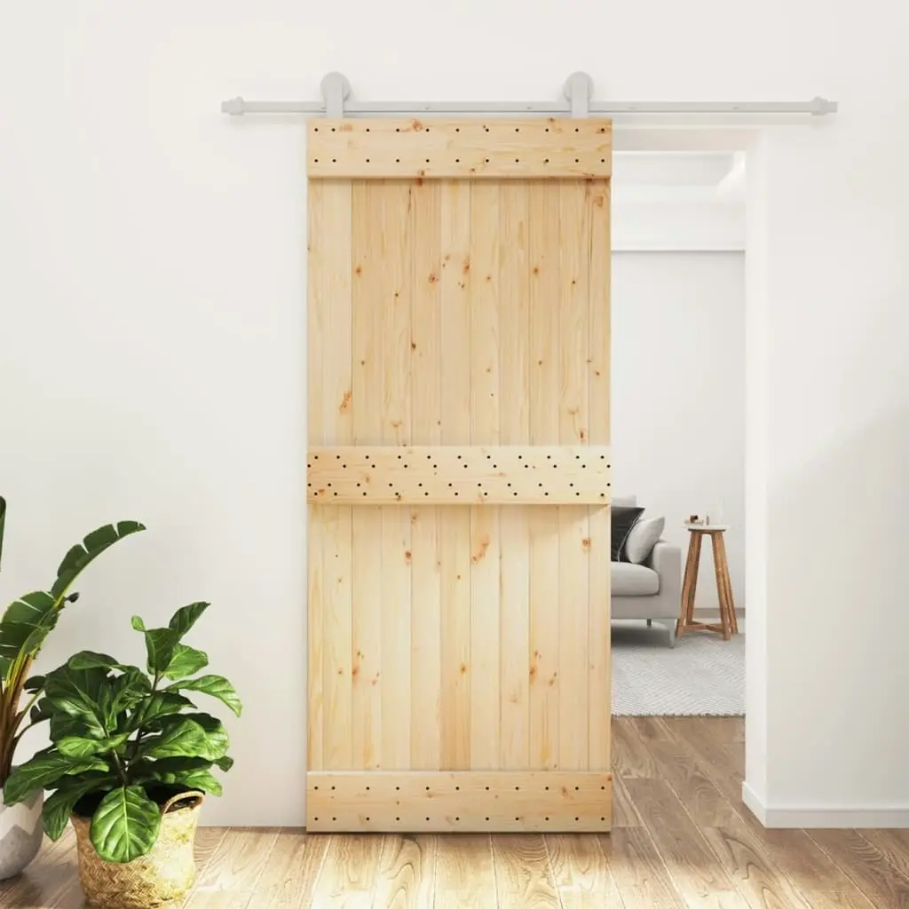 Sliding Door with Hardware Set 90x210 cm Solid Wood Pine 3203089